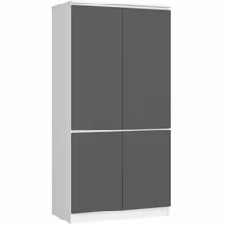Armoire AKORD S90 Blanche 90 cm 4 portes façade Gris Graphite 4 étagères 90x51x180 cm