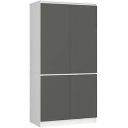 Armoire AKORD S90 Blanche 90 cm 4 portes façade Gris Graphite 4 étagères 90x51x180 cm