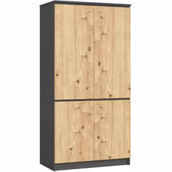 Armoire AKORD S90 Gris Graphite 90 cm 4 portes façade Chêne Artisan 4 étagères 90x51x180 cm