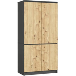 Armoire AKORD S90 Gris Graphite 90 cm 4 portes façade Chêne Artisan 4 étagères 90x51x180 cm