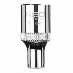 Douille hexagonale NEO 1/4" (réf. 08-220) de 4 mm, fabriquée en acier au chrome-vanadium durable, conforme à la norme DIN 312 ...