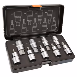 Embouts Hexagonaux sur douille 1/2 55 mm, 9 pcTailles : H4, H5, H6, H7, H8, H10, H12, H14, H17Acier CrV et S2Coffret plastiqu ...