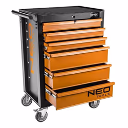 DESCRIPTION DE LA SERVANTE 6 TIROIRS NEO TOOLS Servante 6 tiroirs, capacité de charge 280 kg, corps en acier, serrure central ...
