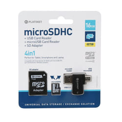 Platinet 16GB MicroSDHC + card reader + otg + adapter 16 Go MicroSD