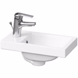 Description générale Lavabo pour meuble de dimensions 40x22 cm, équipé d'un trou pour la robinetterie au milieu, offrant un d ...