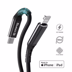 Crong CRG-AL15USCL-BLK, 1,5 m, Lightning, USB C, Mâle, Mâle, Aluminium, Noir