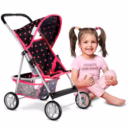 Poussette Jouet - Kinderplay - KP0280R - Noir/Rose - 56cm - Pour Fille à partir de 3 ans