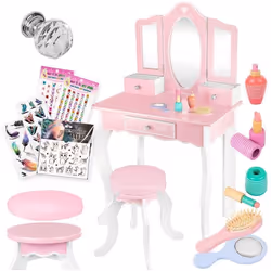 Coiffeuse - Kinderplay - GS3300 - Miroir et Tabouret - Accessoires Inclus - Rose