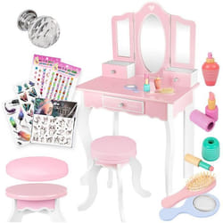 Coiffeuse - Kinderplay - GS3300 - Miroir et Tabouret - Accessoires Inclus - Rose