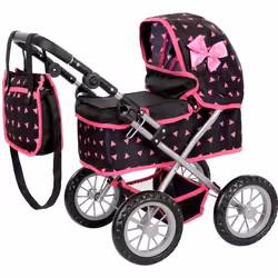 Poussette Jouet - Kinderplay - KP0261R - Réglable - Pour Poupées jusquà 41 cm - Couleur Noir/Rose