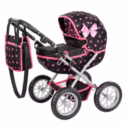 Poussette poupée Kinderplay KP0262R – landau jouet type gondole avec poignée réglable 33-63 cm – facile à pousser