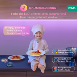 Nous 5907772033739 éclairage intelligent Eclairage intelligent par bande Wi-Fi Multicolore