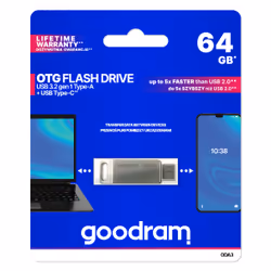 Goodram ODA3 lecteur USB flash 64 Go USB Type-A / USB Type-C 3.2 Gen 1 (3.1 Gen 1) Argent - Vue supplémentaire 6