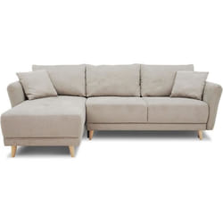 Canapé D'Angle Convertible Réversible 3-4 Places Claudius - Tissu Beige - Coffre De Rangement - L 244 X P 158 X H 95 Cm