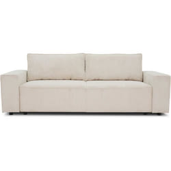 Canapé Droit Convertible 3 Places Josh - Velours Côtelé Beige - Coffre De Rangement - L239xp86xh85cm