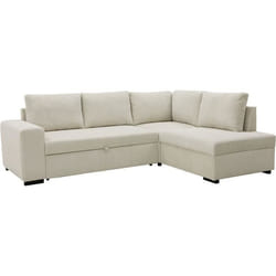 Canapé D'Angle Convertible Réversible Lincoln 4 A 5 Places - Tissu Velours Côtelé Perle - Coffre De Rangement - L247 X P 183