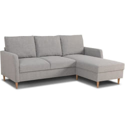 Canapé D'Angle Fixe 3 Places Chipy - Tissu Gris Souris - Réversible - L 192 X P 137 X H 82 Cm - Pieds Bois Naturel