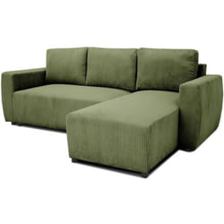 Sans Marque - Canapé d'angle convertible réversible 3 / 4 places - pharell - Tissu velours côtelé Kaki - Coffre - 224 x 155 x 85 cm