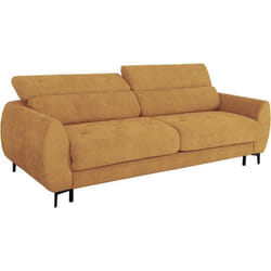 Canapé convertible express - 3 places - SAFIA - Tissu gauffré - Ocre - Matelas 15 cm - 226 x 105 x 76 / 94 cm - DUNLOPILLO