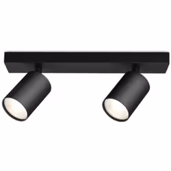 Le plafonnier 2 spots saillies BETA-W2 Alu GU10 2X35W Noir se fixe au plafond ou au mur sur tous types de support, plâtre, bé ...
