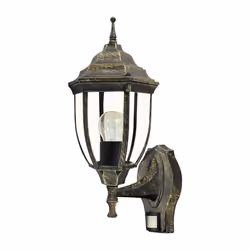 Lampe murale Rabalux Nizza en or antique avec détecteur de mouvement et de crépuscule. E27  60 W  IP43.