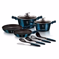 Batterie de Cuisine à Induction 10 Pièces Aluminium Antiadhésif sans PFOA Berlinger Haus Aquamarine Bleu marine 07659