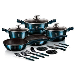 Batterie de Cuisine à Induction 17 Pièces Aluminium Antiadhésif sans PFOA Berlinger Haus Aquamarine  Bleu marine 411243