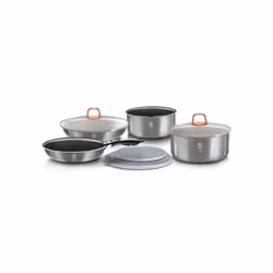 Berlinger Haus BH/7040, Ensemble mixte, Gris, Aluminium, Titane, Ergonomique, Poignée souple, Gaz, Halogène, Induction