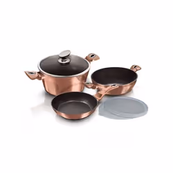Berlinger Haus BH/7047, Ensemble mixte, Or rose, Aluminium, Marbre, Ergonomique, Poignée souple, Vitrocéramique, Gaz, Halogèn ...