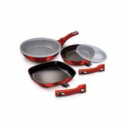 Berlinger Haus BH/6796, Set de friture, Bourgogne, Aluminium, Marbre, Rouge, Plastique