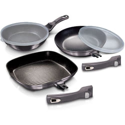 Berlinger Haus - Carbon Pro Set 2 Poêles à Frire et Poêle à Griller Induction 20-24-28 cm, Poignées Amovible Gris Foncé