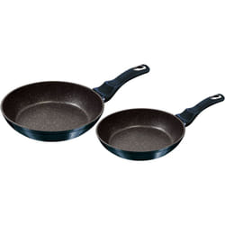 Aquamarine Set de Poêles à Frire Induction 22 - 26cm Aluminium Antiadhésif Marbre sans pfoa Bleu marine - Berlinger Haus