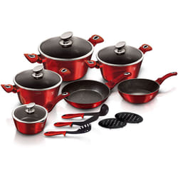 Burgundy Batterie de Cuisine à Induction 15 Pièces Aluminium Antiadhésif sans pfoa Rouge - Berlinger Haus