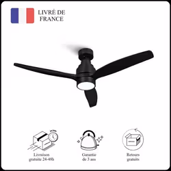 Mellerware - Ventilateur de plafond avec télécommande Brizy! Bright 45W  Silencieux  3 lames 132cm  6 vitesses  LED  Noir