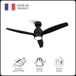 Mellerware - Ventilateur de plafond avec télécommande Brizy! Bright 45W  Silencieux  3 lames 132cm  6 vitesses  LED  Noir