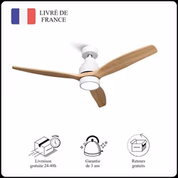 Mellerware - Ventilateur de plafond avec télécommande Brizy! Bright 45W  Silencieux  3 lames 132cm  6 vitesses  LED  Bois cla ...