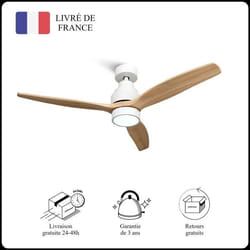 Mellerware - Ventilateur de plafond avec télécommande Brizy! Bright 45W  Silencieux  3 lames 132cm  6 vitesses  LED  Bois clair