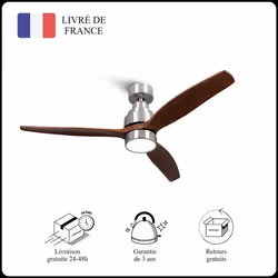 Mellerware - Ventilateur de plafond avec télécommande Brizy! Bright 45W  Silencieux  3 lames 132cm  6 vitesses  LED  Bois fon ...