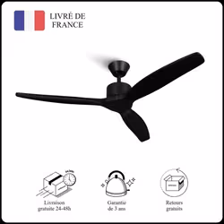 Mellerware - Ventilateur de plafond avec télécommande Brizy! Bright 45W  Silencieux  3 lames 132cm  6 vitesses  Noir