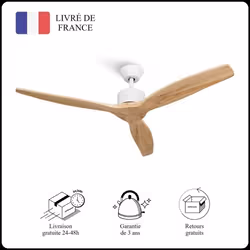 Mellerware - Ventilateur de plafond avec télécommande Brizy! Bright 45W  Silencieux  3 lames 132cm  6 vitesses  Bois clair