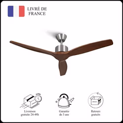 Mellerware - Ventilateur de plafond avec télécommande Brizy! Bright 45W  Silencieux  3 lames 132cm  6 vitesses  Bois foncé