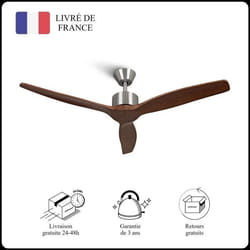 Mellerware - Ventilateur de plafond avec télécommande Brizy! Bright 45W  Silencieux  3 lames 132cm  6 vitesses  Bois foncé