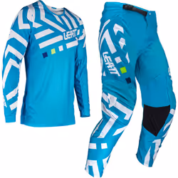Leatt 3.5 Ride Pattern 2024 Ensemble maillot et pantalon de motocross, blanc-bleu, taille S pour Hommes