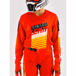 Leatt 3.5 Ride Kit Stripes Mini/Junior Ensemble maillot et pantalon de motocross, noir-blanc-rouge-orange, taille L
