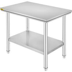 VEVOR Table de Travail Cuisine Inox 60X90X80 cm Plan de Travail Cuisine en 2 Etage Table de Travail en Acier Inoxydable pour Preparation de Cuisine