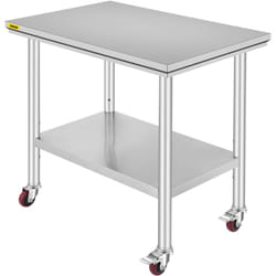 Table de Travail Cuisine 91x60x81 cm Table de Travail Inox avec Roulettes et Freins Grande Capacite de Charge pour Preparation des Repas Cafeterias