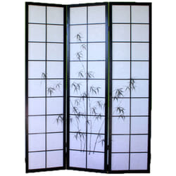 Paravent bois noir avec dessin bambou noir - 3 pans