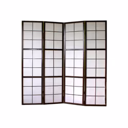 Paravent japonais Shoji en bois noir avec papier du riz en blanc de 4 pans, pliant et planter légère, charnière bidirectionne ...