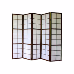 Paravent japonais Shoji en bois noir avec papier du riz 5 pans, pliant et planter légère, charnière bidirectionnelle
