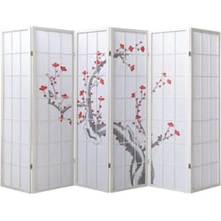 Paravent bois blanc avec fleurs de cerisier - 6 pans